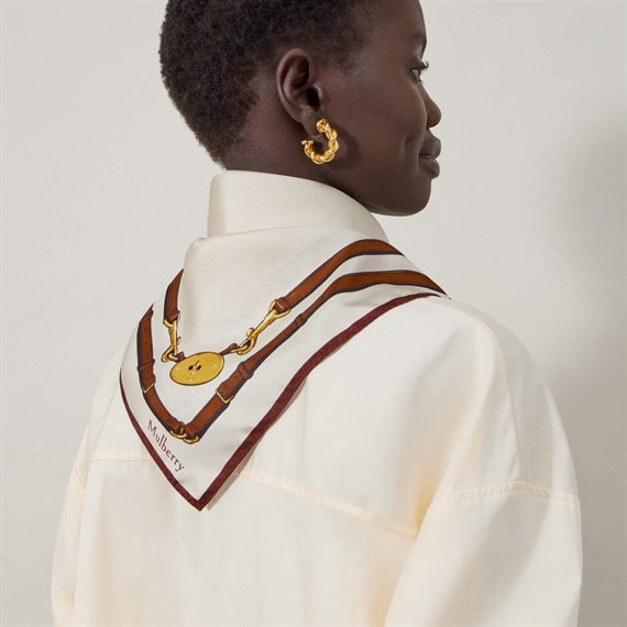 Mulberry Square Scarf Belted Border Cream Silk Twill